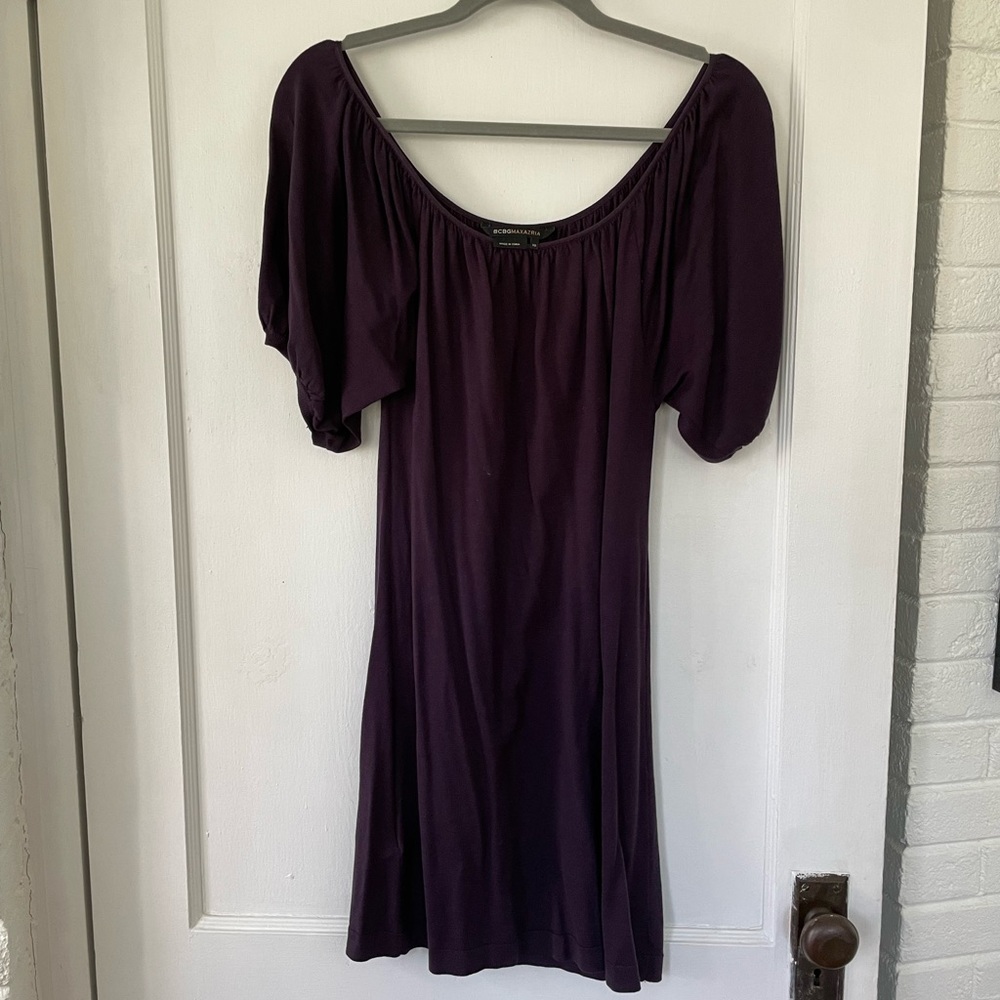 BCBGMaxAzria Purple Knit Puff Sleeve Dress